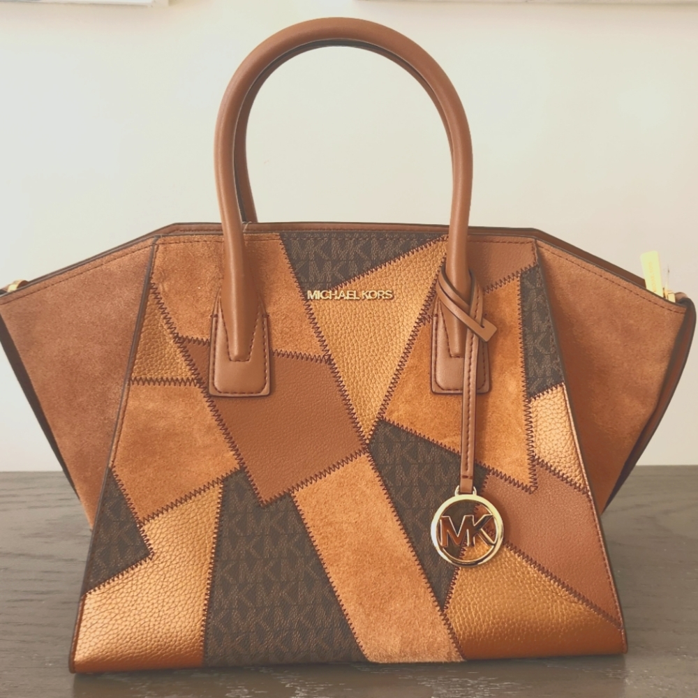 BNWT MK Michael Kors Brown Avril Large Satchel Bag